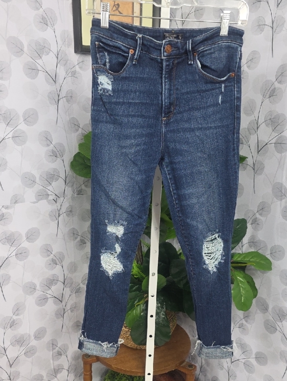 Abercrombie & Fitch Dark Blue Distressed High-Rise Jeans - Picture 3 of 8